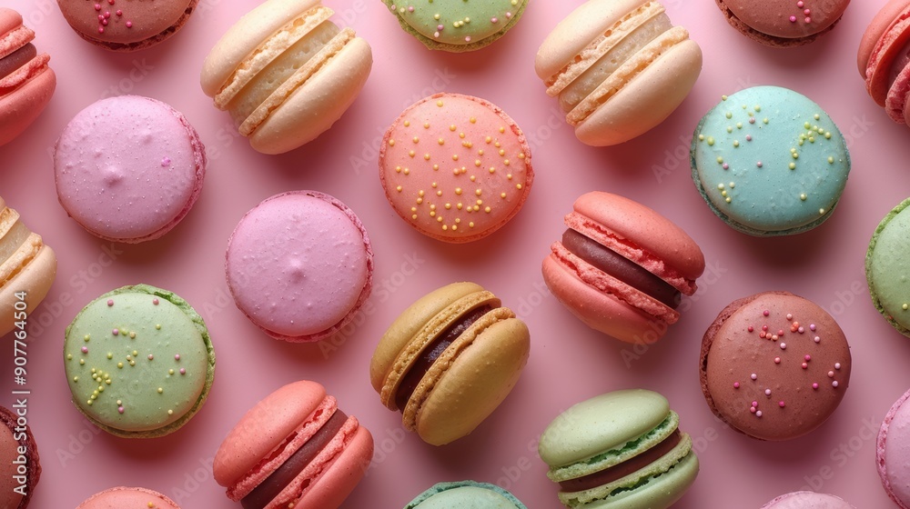 Set of macaron on the pink background Set of macaron on the pink background