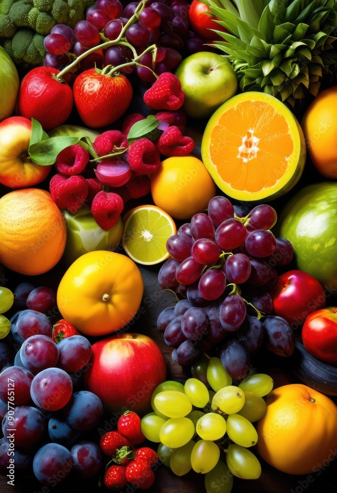 vibrant display fresh seasonal fruits vegetables colorful arrangement showcasing bounty diversity, produce, harvest, food, colors, organic, ripe, healthy