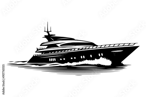 yacht silhouette vector illustration isolated on transparent background - Generative AI