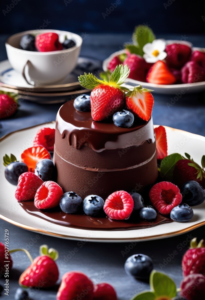 exquisite presentation decadent dessert featuring rich layers fresh berries visually stunning arrangement, chocolate, cream, gourmet, elegance, design exquisite presentation decadent dessert featuring rich layers fresh berries visually stunning arrangement, chocolate, cream, gourmet, elegance, design