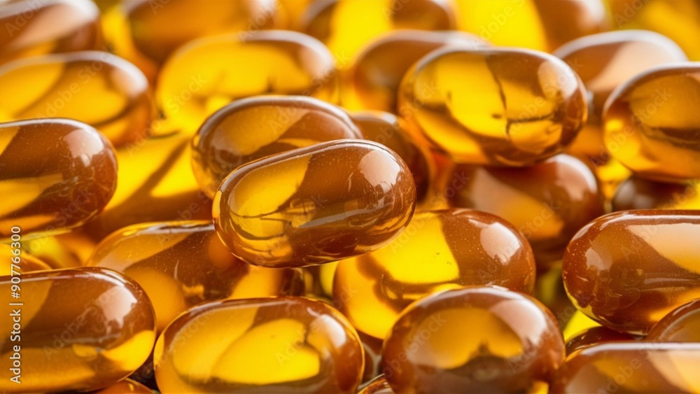  cod liver oil capsules on white background. fish oil supplement capsules.