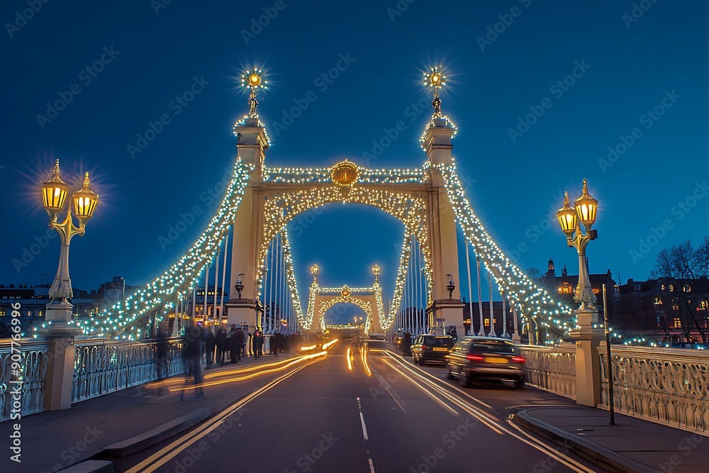 Fototapeta premium London's Tower Bridge illuminated at night with light trails from passing traffic