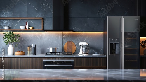 Contemporary style kitchen featuring premium kitchen appliances,