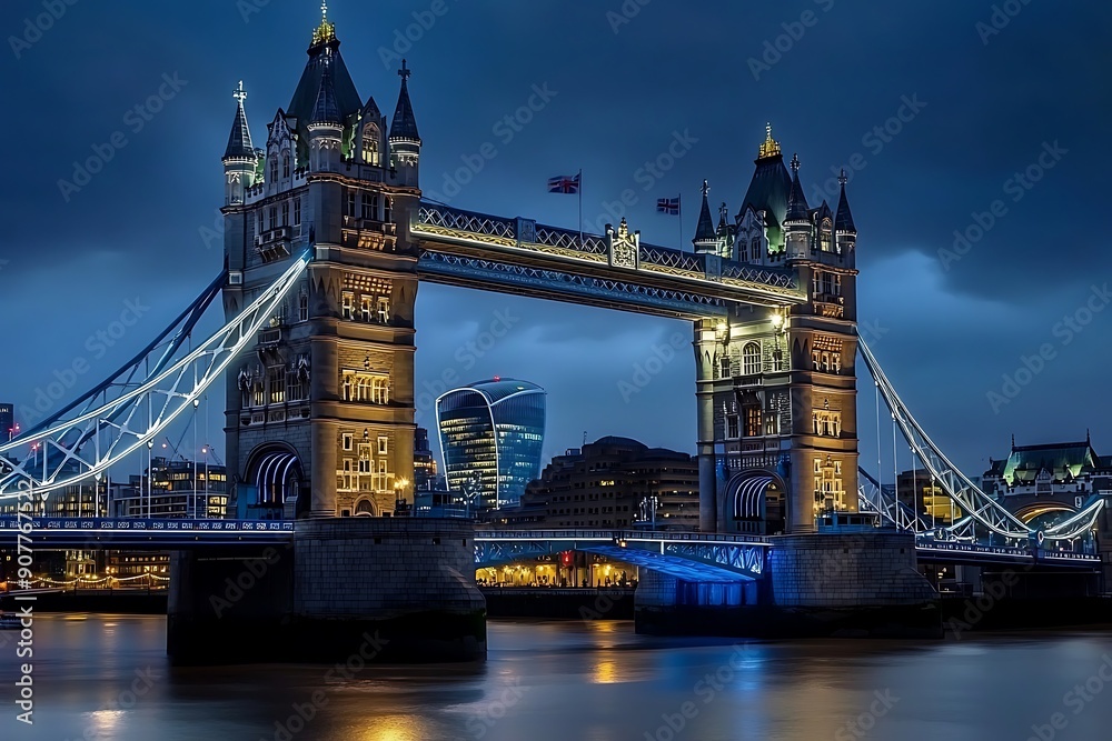Obraz premium Tower Bridge, London, England, UK, Europe, illuminated at dusk