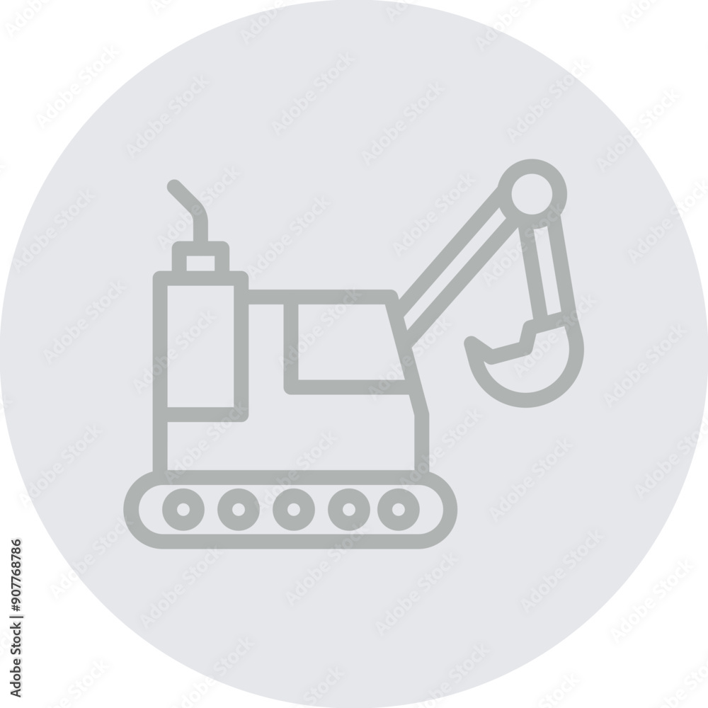 Excavator Vector Line Grey Circle Grey Excavator Vector Line Grey Circle Grey