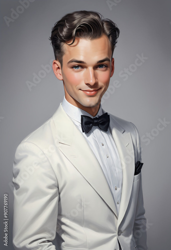 Digital art drawing of men wear white suit