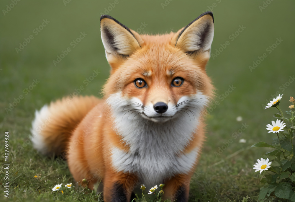 Fototapeta premium Fox with flower