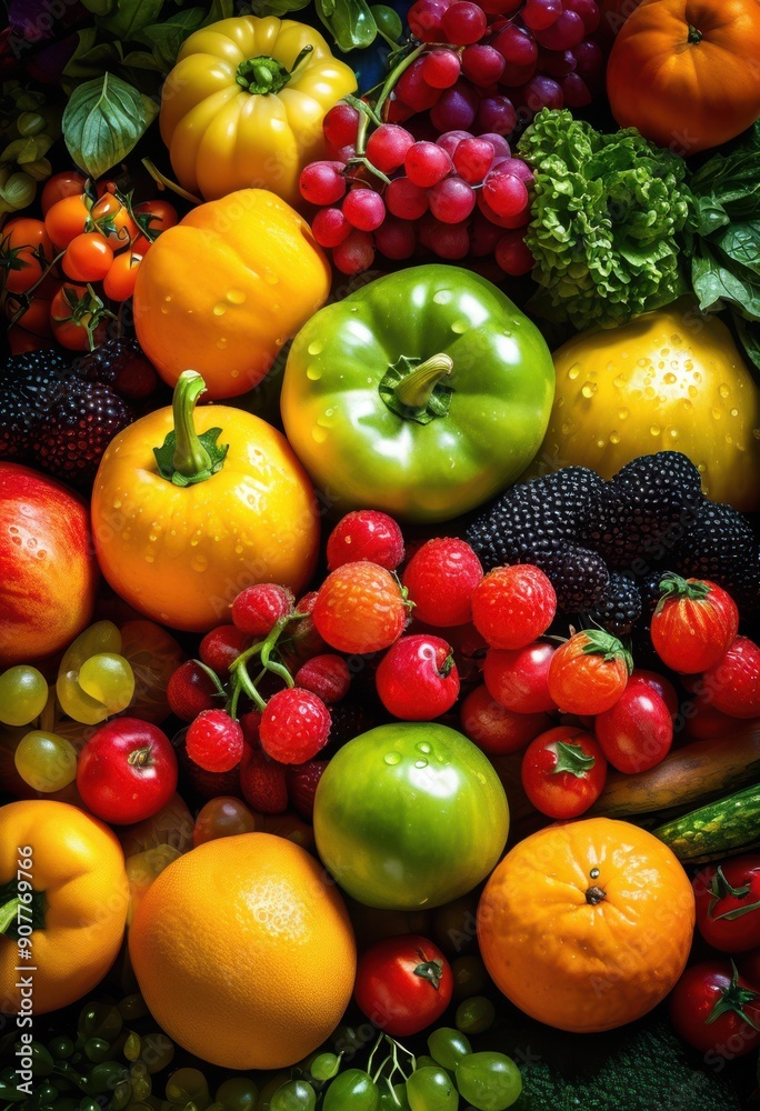 vibrant close fresh produce showcasing colors textures unique backdrop eye catching details, fruits, vegetables, organic, healthy, natural, arrangement