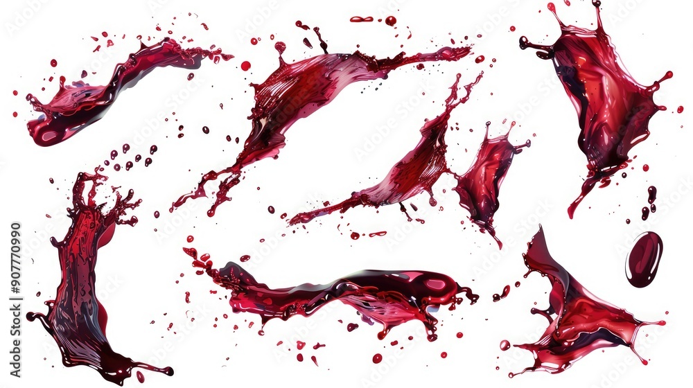 Red wine splash set concept cut out Red wine splash set concept cut out