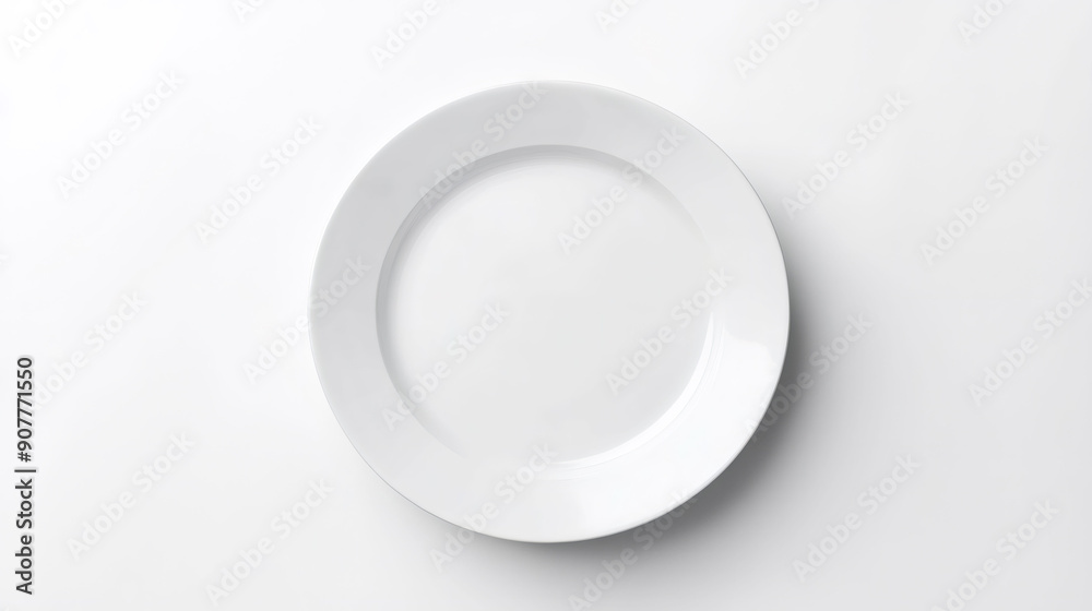 White ceramic empty food plate from top view isolated on white background. White ceramic empty food plate from top view isolated on white background.