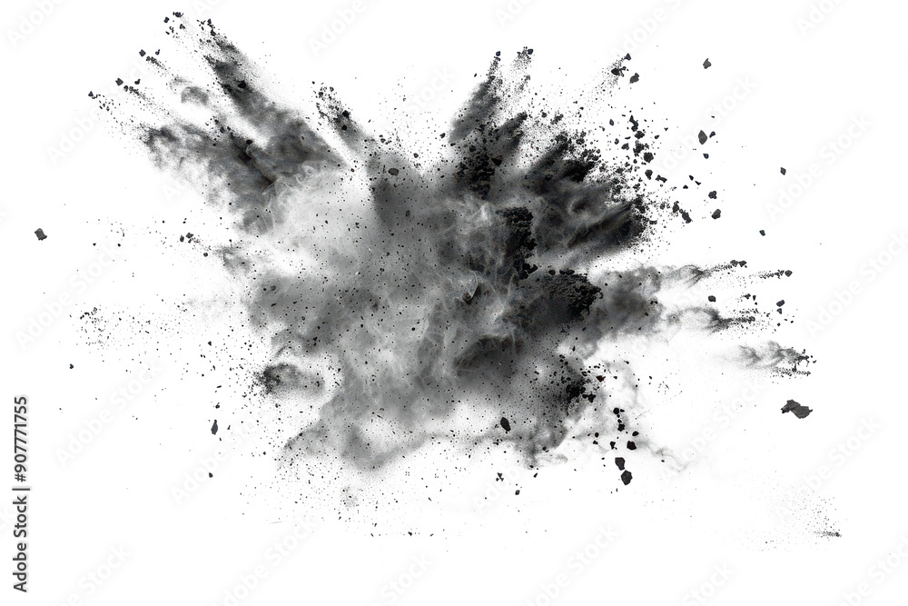 Black chalk pieces and powder flying, explosion effect Black chalk pieces and powder flying, explosion effect