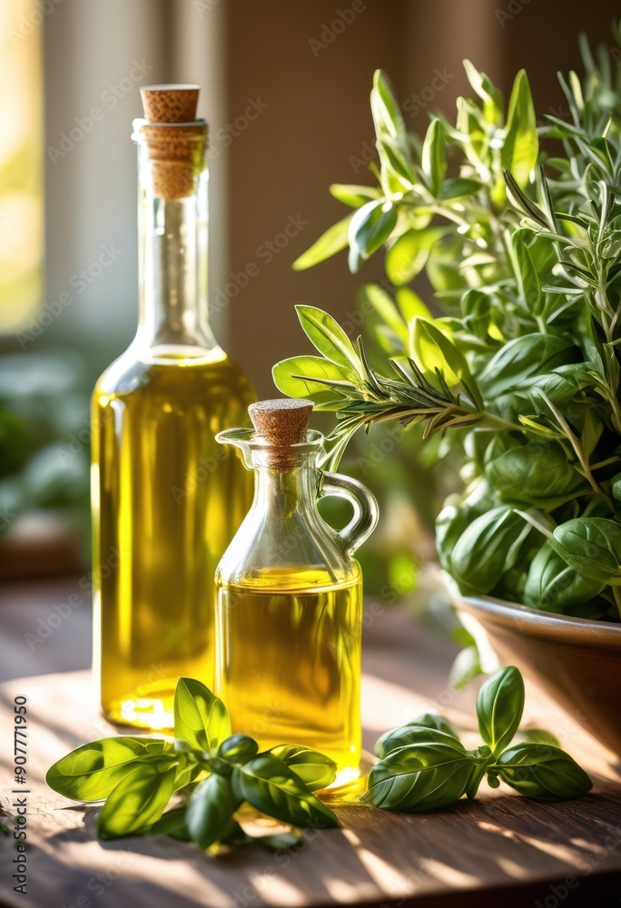 vibrant display fragrant herbs olive oil illuminated bright sunlight serene natural setting, aroma, green, leaf, plant, garden, freshness, culinary vibrant display fragrant herbs olive oil illuminated bright sunlight serene natural setting, aroma, green, leaf, plant, garden, freshness, culinary