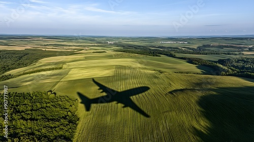 Conceptual image of green, eco-friendly fuel for aviation, symbolizing the sustainable future of air travel with a focus on environmental conservation photo