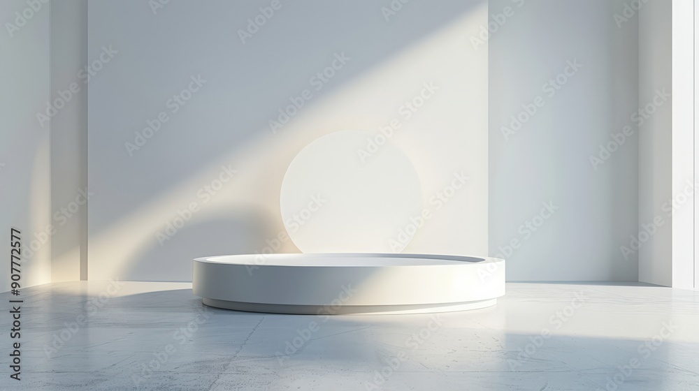 Fototapeta premium A white room with a white pedestal in the center