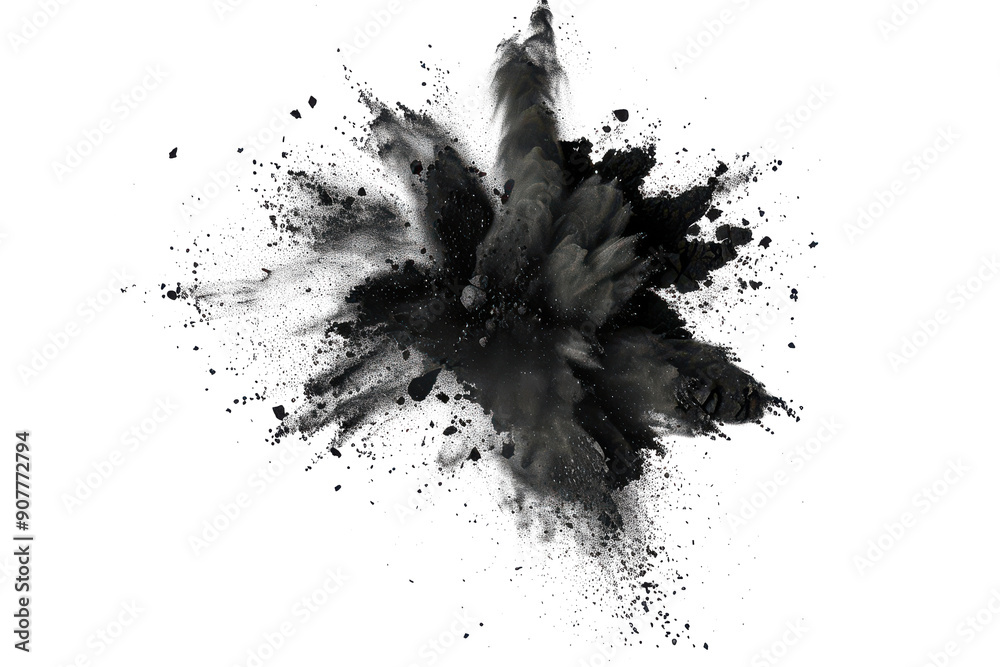 Black chalk pieces and powder flying, explosion effect Black chalk pieces and powder flying, explosion effect