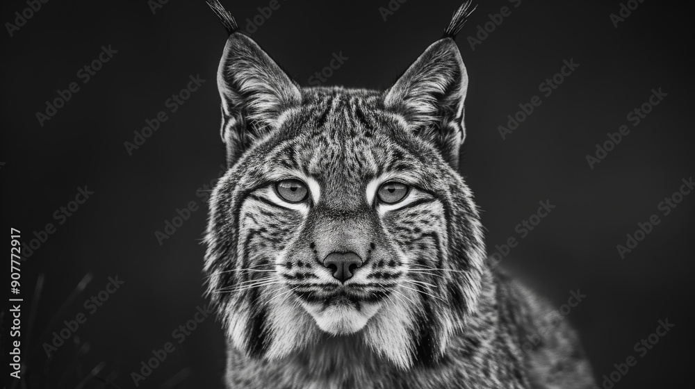 Obraz premium Monochromatic Lynx Head Portrait. Generative AI