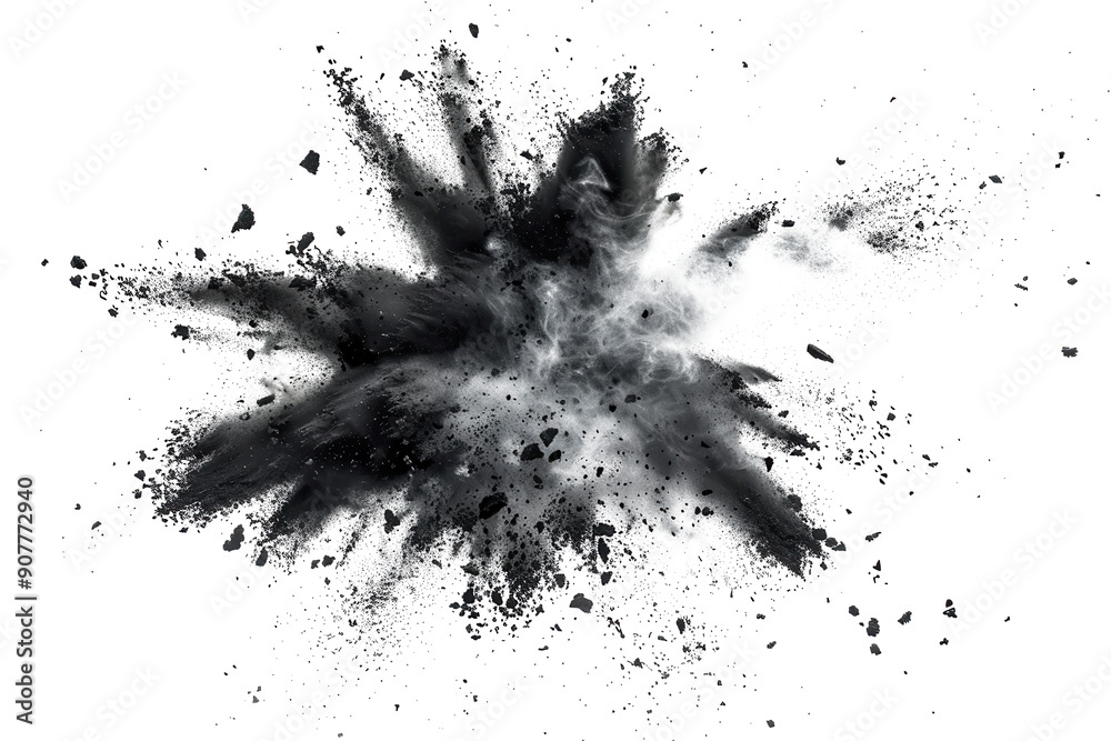Black chalk pieces and powder flying, explosion effect Black chalk pieces and powder flying, explosion effect