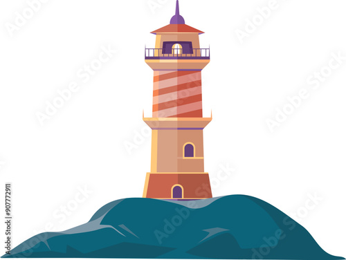 Lighthouse color icon. Marine coast light tower
