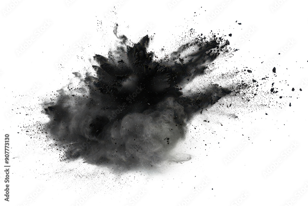 Black chalk pieces and powder flying, explosion effect Black chalk pieces and powder flying, explosion effect