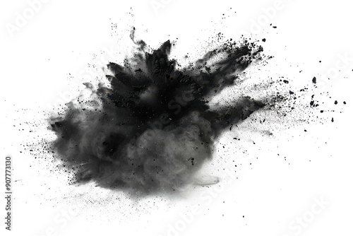 Black chalk pieces and powder flying, explosion effect photo