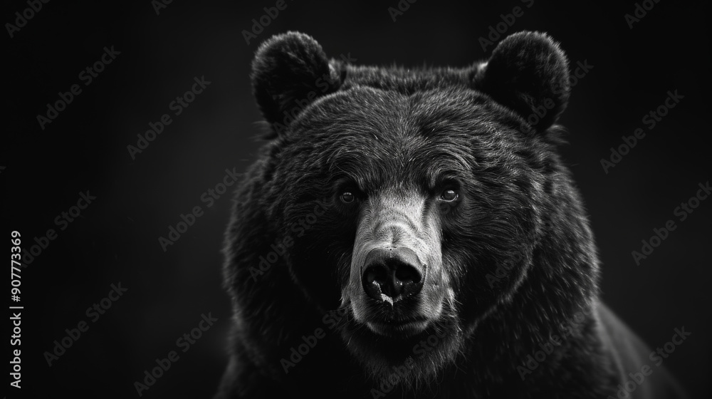 Fototapeta premium Black and White Bear Head Portrait. Generative AI