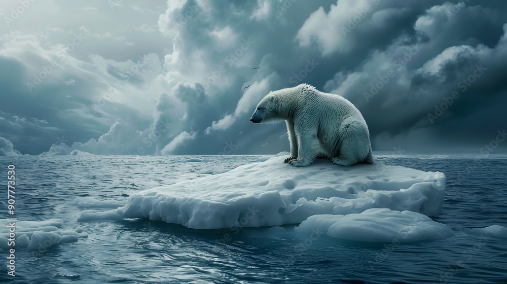 Naklejka premium Polar bear on a melting ice float
