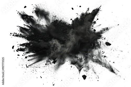 Black chalk pieces and powder flying, explosion effect photo