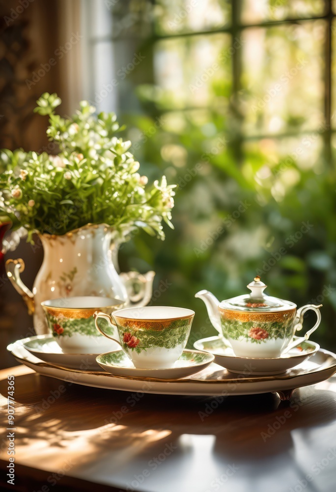 elegant arrangement refined tea intricate porcelain features showcasing delicate patterns exquisite craftsmanship, afternoon, set, serveware, teapot, cups elegant arrangement refined tea intricate porcelain features showcasing delicate patterns exquisite craftsmanship, afternoon, set, serveware, teapot, cups