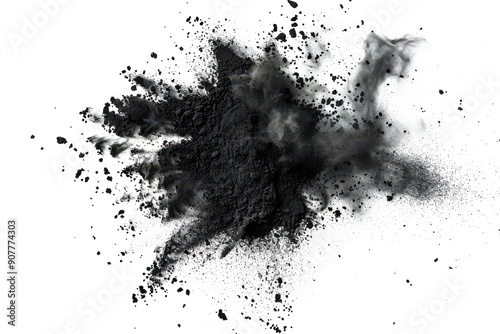 Black chalk pieces and powder flying, explosion effect photo