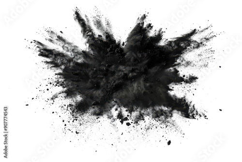 Black chalk pieces and powder flying, explosion effect photo