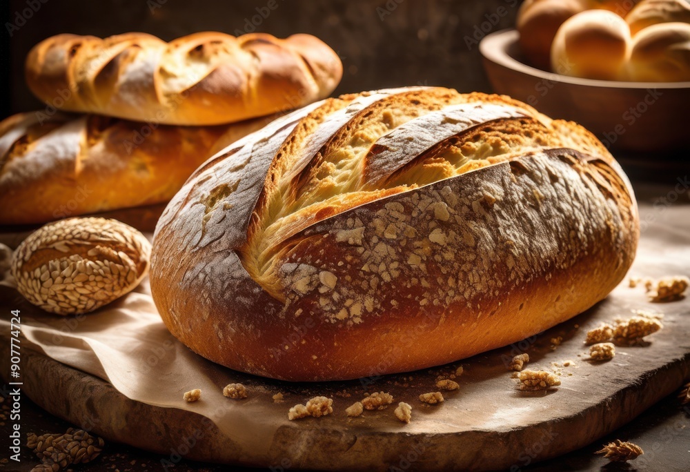 artisanal handcrafted bread displayed elegantly rustic stone countertop highlighting textures natural colors, gourmet, bakery, baking, dough, crust, loaf, fresh artisanal handcrafted bread displayed elegantly rustic stone countertop highlighting textures natural colors, gourmet, bakery, baking, dough, crust, loaf, fresh