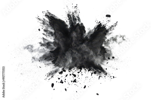 Black chalk pieces and powder flying, explosion effect