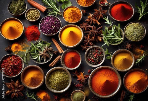 vibrant fusion flavorful spices herbs unique blends culinary masterpieces gourmet dishes, seasoning, aroma, ingredient, taste, mixture, cuisine, recipe, fresh