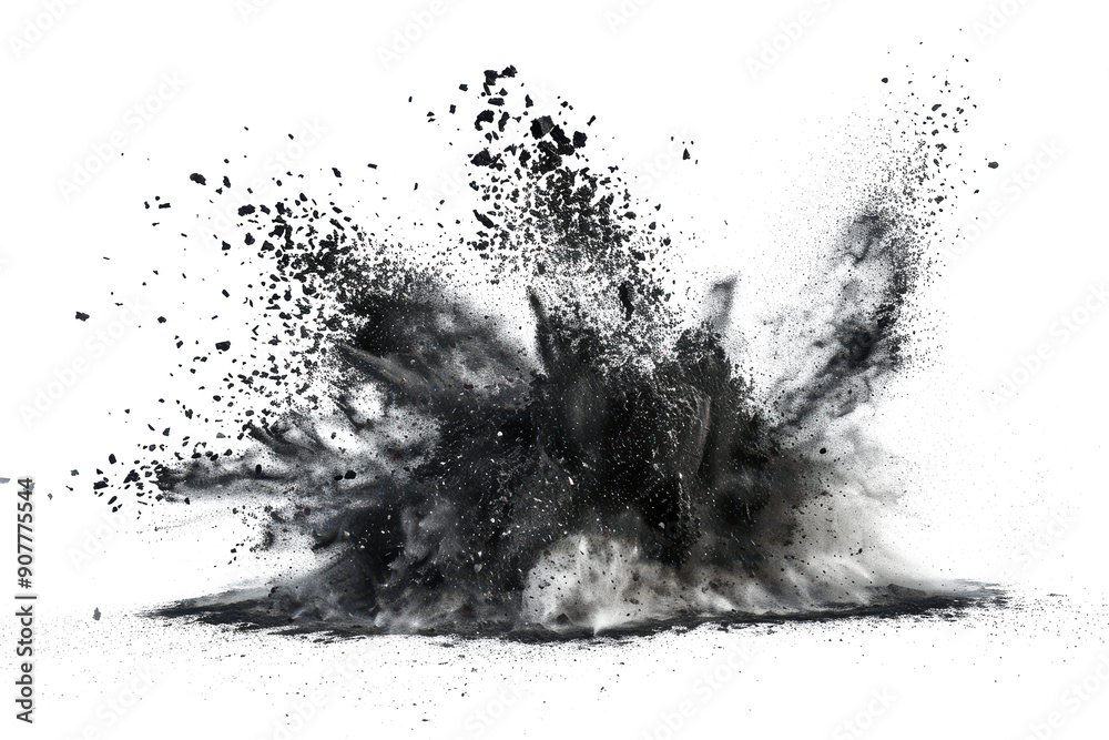 Black chalk pieces and powder flying, explosion effect Black chalk pieces and powder flying, explosion effect