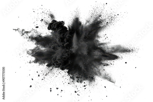 Black chalk pieces and powder flying, explosion effect