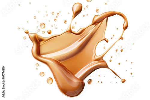 Close-up of a dynamic splash of caramel paint, isolated on white background, showcasing the fluid motion and vibrant color.