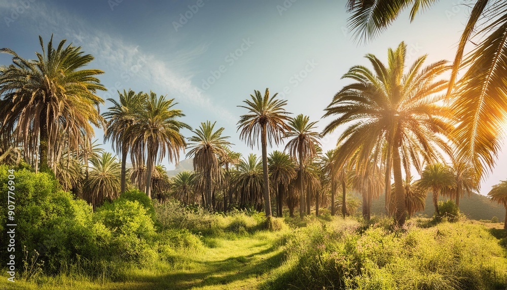 Obraz premium Natural Harmony Palm trees harmonizing with other native flora in a protected nature reserve.