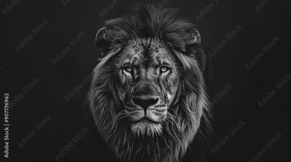 Majestic Black and White Lion Portrait. Generative AI Majestic Black and White Lion Portrait. Generative AI