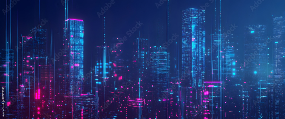 A Futuristic Cityscape with Holographic Skyscrapers and Neon Lights A Futuristic Cityscape with Holographic Skyscrapers and Neon Lights