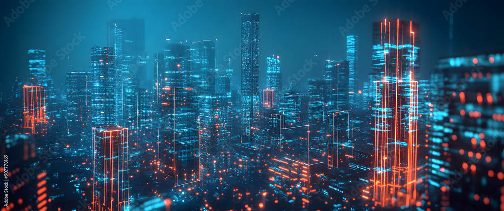 A Futuristic Cityscape with Holographic Skyscrapers and Neon Lights A Futuristic Cityscape with Holographic Skyscrapers and Neon Lights
