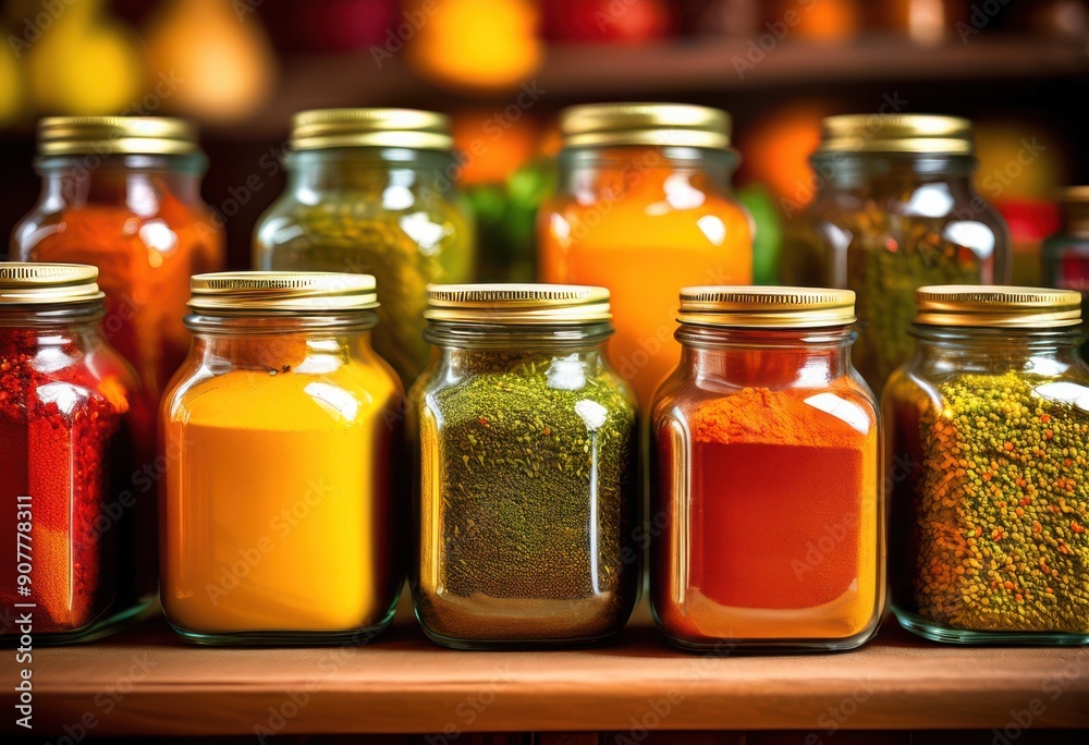 colorful vibrant spices displayed unique glass jars bright hues creating inviting visual feast, aromatic, beautiful, collection, container, contrast colorful vibrant spices displayed unique glass jars bright hues creating inviting visual feast, aromatic, beautiful, collection, container, contrast