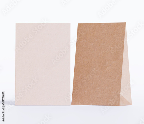 Kraft paper food bag packaging mock-up brown color 3D Rendering ISOLATED on white background