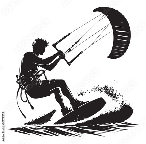 Kitesurfing Kite Surfing silhouette vector on white background.