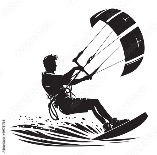 Kitesurfing Kite Surfing silhouette vector on white background.
