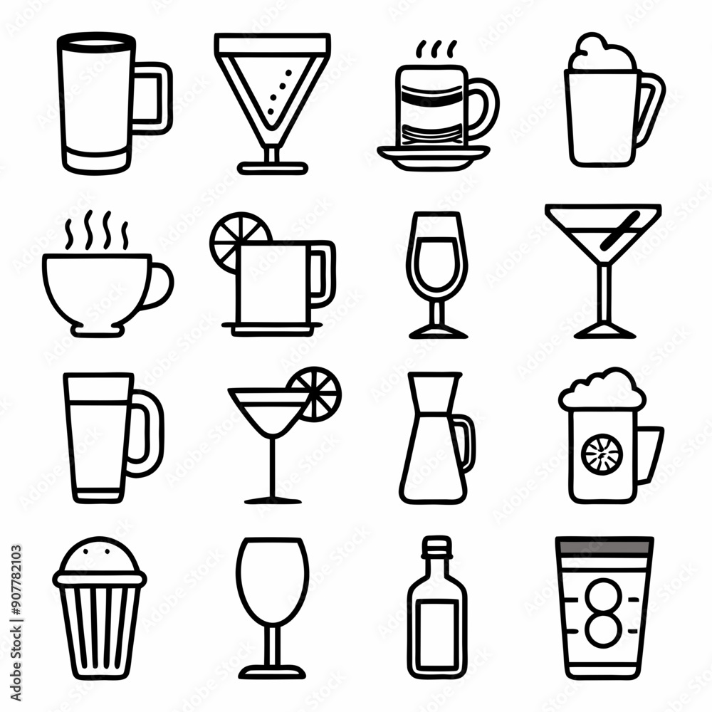 Drinks and beverages outline icons set art vector illustration Drinks and beverages outline icons set art vector illustration