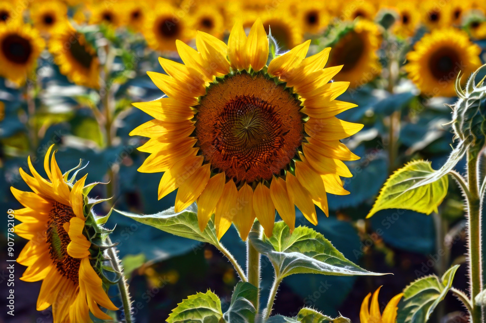 Fototapeta premium Detailed Close-Up of a Sunflower Field