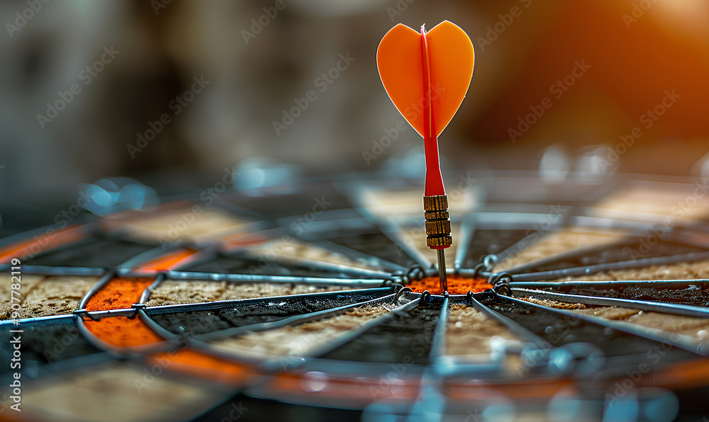 red dart hitting the center of bulls eye red dart hitting the center of bulls eye