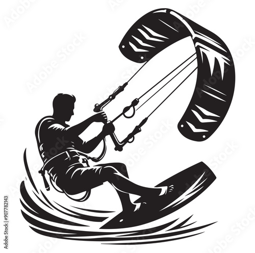 Kitesurfing Kite Surfing silhouette vector on white background.