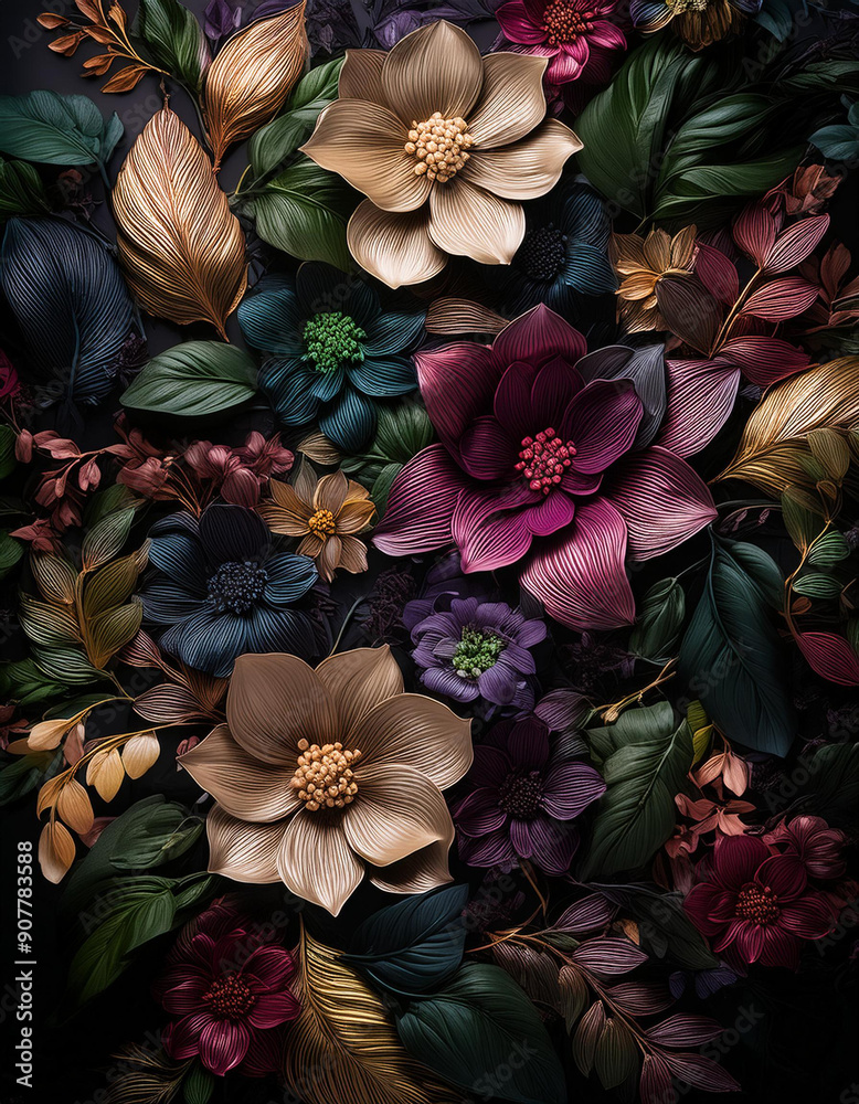 custom made wallpaper toronto digitalTapeta botaniczna, trendy 2025, kolorowe kwiaty generative ai