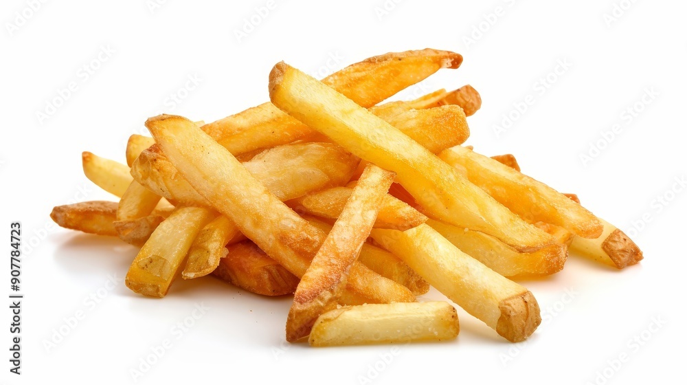 Crispy French Fries Perfectly Golden Isolated on White Background - Fast Food Delight Crispy French Fries Perfectly Golden Isolated on White Background - Fast Food Delight